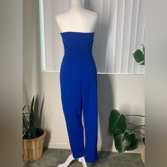 Royal Blue Strapless Tube Top Open Back Sleeveless Heartshaped Neckline Jumpsuit - Picture 4 of 6